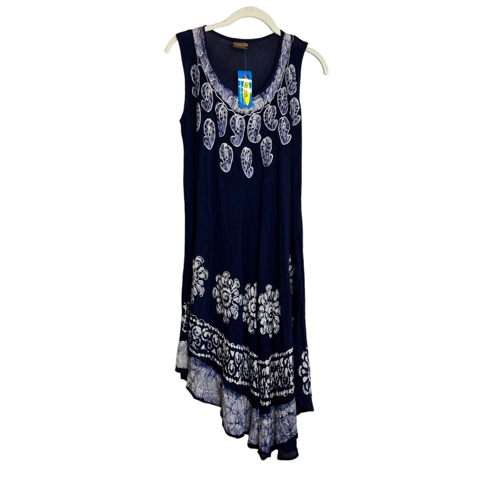 Rima Beachworld Womens Asymmetric Dress One Size Navy Blue Embroidered New